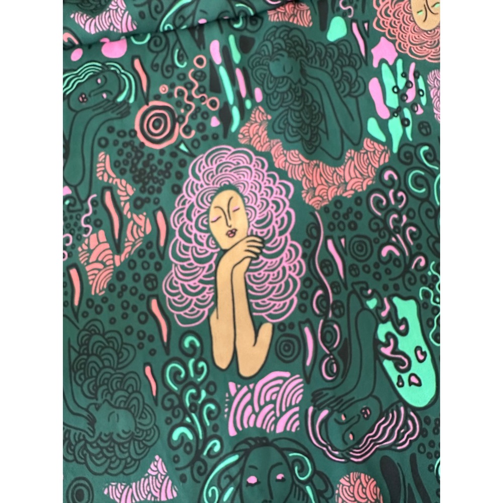 Unique Vintage Psychedelic Capelet Sleeveless Maxi Dress XL 14 Green Whimsigoth - Picture 11 of 13